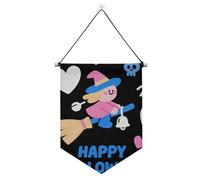 Bannière d'Halloween en forme de cœur de sorcière noire et bleue à suspendre avec tige télescopique pour bureau, école, salle de classe, dortoir, maison