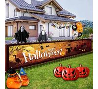 Bannière d'Halloween Grande bannière de décoration d'Halloween Bannière de décoration d'Halloween à suspendre Bannière de jardin à suspendre pour l'extérieur Intérieur Jardin Clôture Garage Bannière-1