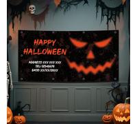 Bannière d'Halloween personnalisée, ajoutez votre propre texte photo bannière de fête « Joyeux Halloween », décorations pour porte d'entrée, porche, extérieur, cour, fournitures de fête à domicile