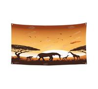 Bannière d'Halloween pour décoration de fête en plein air, cour, porche, toile de fond durable pour fêtes, jardin, bar, éléphant, girafe, coucher de soleil, grand drapeau en polyester résistant aux