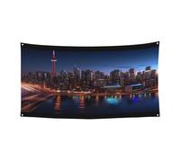 Bannière d'Halloween pour décoration de fête en plein air, cour, porche, toile de fond durable pour fêtes, jardin, bar, paysage urbain nocturne du Canada, grand drapeau en polyester résistant aux