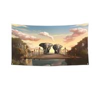 Bannière d'Halloween pour fête en plein air, cour, porche, toile de fond durable pour fêtes, jardin, bar, éléphant sur un pont, grand drapeau en polyester résistant aux déchirures de 180 x 90 cm