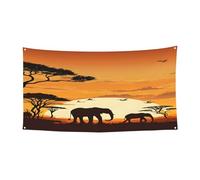 Bannière d'Halloween pour fête en plein air, cour, porche, toile de fond durable pour fêtes, jardin, bar, éléphant et girafe, grand drapeau en polyester résistant aux déchirures de 180 x 90 cm