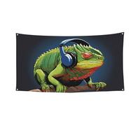 Bannière d'Halloween pour fête en plein air, cour, porche, toile de fond durable pour fêtes, jardin, bar, musique caméléon mignonne, grand drapeau en polyester résistant aux déchirures 180 x 90 cm