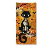 Bannière d'Halloween pour porte de chat, joli chaton noir avec citrouilles et chauves-souris, festival d'automne, décoration intérieure et extérieure, 91,4 x 183 cm