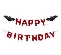 Bannière d'Halloween rouge pailletée Joyeux anniversaire,Suspension Simple Fournitures de Fête D'anniversaire d'Halloween,Red Glittery Happy Birthday Halloween Banner - Halloween Hanging Paper Garland