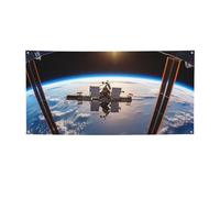 Bannière d'images de la station spatiale internationale pour extérieur et intérieur - Toile de fond d'anniversaire - Fournitures de décoration de fête - Fond photo avec œillets - Bannière murale