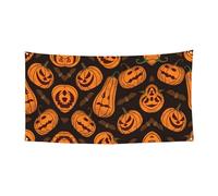 Bannière d'intérieur et d'extérieur avec impression citrouille d'Halloween, panneau décoratif de vacances avec 4 œillets métalliques, atmosphère festive