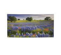 Bannière d'intérieur et d'extérieur personnalisée Texas Bluebonnets - Bannière de paysage réutilisable - Panneau vierge en polyester 300D pour décoration de fête
