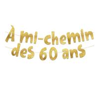 Bannière dorée à paillettes « À mi-chemin des 60 ans » - Bannière de fête d'anniversaire 30 ans - Décorations et fournitures de fête d'anniversaire