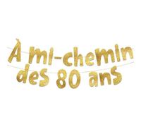 Bannière dorée à paillettes « À mi-chemin des 80 ans » - Bannière de fête d'anniversaire 40 ans - Décorations et fournitures de fête d'anniversaire