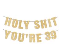 Bannière dorée à paillettes « Holy S You're 39 » pré-enfilée, décorations d'anniversaire pour femme, décoration de fête de 39 ans pour homme
