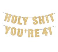 Bannière dorée à paillettes « Holy S You're 41 » pré-enfilée, décorations d'anniversaire pour femme, décoration de fête de 41 ans pour homme
