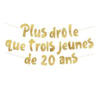 Bannière dorée à paillettes « Plus drôle que trois jeunes de 20 ans » - Bannière de fête d'anniversaire 60 ans - Décorations et fournitures de fête d'anniversaire
