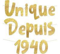 Bannière dorée à paillettes « Unique Depuis 1940 » - Bannière de fête d'anniversaire 85 ans - Décorations et fournitures de fête d'anniversaire