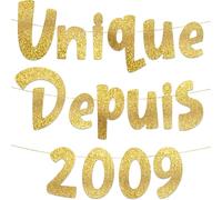 Bannière dorée à paillettes « Unique Depuis 2009 » - Bannière de fête d'anniversaire 16 ans - Décorations et fournitures de fête d'anniversaire