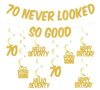 Bannière dorée « Happy Birthday » pour 30, 40, 50, 60, 70, 80, 90 ans (bannière dorée 70 ans)