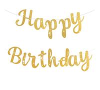 Bannière dorée « Happy Birthday » pré-enfilée avec panneau d'anniversaire à paillettes - Guirlande d'anniversaire dorée - Bannière murale pour porte et femme - Décoration de fond de fête - 20,6 cm