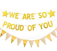 Bannière dorée pailletée « We are So Proud of You » - Décoration de fête de remise de diplôme - Décoration de fête de retraite