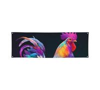 Bannière drapeau 180 x 60 cm personnalisable, grande toile de fond à suspendre art coloré poulet, bannières d'intérieur et d'extérieur, bannières d'art mural pour entreprise, fête d'anniversaire