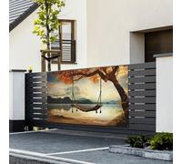 Bannière drapeaux « Happy Birthday » - Toile de fond à suspendre - Balançoire d'automne et d'arbre - Tapisserie murale personnalisée - Grande bannière pour événement d'affaires, décoration de fête