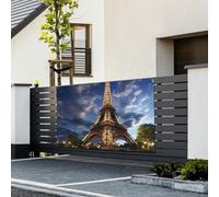 Bannière drapeaux « Happy Birthday » - Toile de fond fantaisie - Tour Eiffel - Bannière personnalisée - Grande bannière pour événement d'affaires, décoration de fête d'anniversaire - 180 x 120 cm