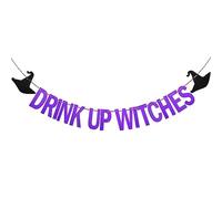 Bannière Drink Up Witches, Pré-Assemblé Panneau Drink Up Witches Paillettes Bannière Sorcière Halloween Accessoires de Fête Halloween ou Maison Hantée pour Décoration (Violet)