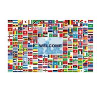 Bannière du monde 2026 Décoration pour portes avec design multiculturel Motifs de drapeau international (rouge pastèque, 180 cm x 110 cm)