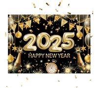 Bannière du Nouvel An 2025, Bannière du Nouvel An 2025 | Bannière du Nouvel An en or noir de 6,88 x 4,92 pieds,Décoration murale pour les souhaits du Nouvel An, décoration pour la décoration