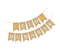 Bannière Eid Mubarak en Toile de Jute, Lettres Mobiles | Motifs Lune et Queue de Poisson, Impression Nette, Longueur Réglable, pour Murs, Fenêtres, Salon et Porche