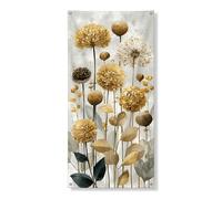 Bannière élégante à fleurs dorées vintage et verdure pour porte d'entrée, intérieur ou extérieur, automne saisonnier, toile de fond à suspendre 91,4 x 183 cm