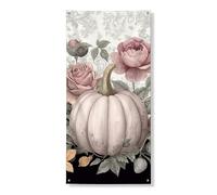 Bannière élégante de décoration de porte florale de citrouille, roses de pêche vintage et citrouille blanche pour festival de récolte d'automne, décoration d'intérieur d'automne 91,4 x 183 cm