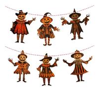 Bannière en Bois Décorative pour Halloween,6 Pièces Halloween Decoration Interieur de 120 Cm,Style Vintage,à Suspendre,pour Décoration Murale de Fête