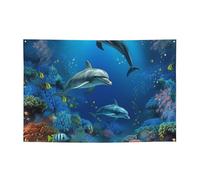 Bannière en corail avec dauphins du monde sous-marin - Décoration de fête d'anniversaire - Photographie - Bannières et panneaux - Décoration murale - Bannière - Fournitures de fêtes - 180 x 119 cm