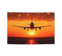 Bannière en forme d'avion au coucher du soleil - Décoration de fête d'anniversaire - Photographie - Bannières et panneaux - Décoration murale - Drapeaux - Fournitures de fête - 180 x 119 cm