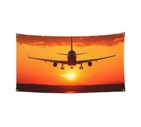 Bannière en forme d'avion au coucher du soleil - Décoration de fête d'anniversaire - Photographie - Bannières et panneaux - Décoration murale - Fournitures de fête - 177,8 x 88,9 cm
