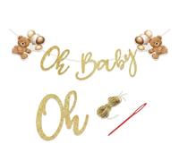 Bannière en papier « Oh Baby » avec outil de filetage pour décorations de fête prénatale, bannière neutre à faire soi-même pour mur, cheminée, table de fond