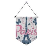 Bannière en tissu à suspendre avec tige télescopique Paris - Bannières de cour - Décorations d'extérieur pour porte, murs, fenêtres, jardins, cour
