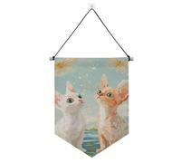 Bannière en tissu à suspendre Devon Rex Cats River avec tige télescopique Décoration de cour pour l'intérieur et l'extérieur
