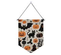 Bannière en tissu à suspendre Happy Halloween avec tige télescopique en tissu pour décoration de terrasse pour festival et jour spécial