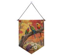 Bannière en tissu à suspendre Hello Fall Autumn Tree Fruit Perroquet avec tige télescopique Bannières de fête et décorations pour l'intérieur et l'extérieur