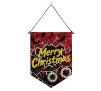 Bannière en tissu à suspendre Merry Christmas avec tige télescopique - Décorations de fête à suspendre pour festival et jour spécial - Suministros para fiesta de a?o nuevo