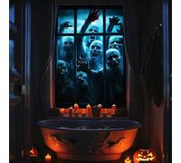 Bannière en tissu effrayante d'Halloween pour fenêtre et porte - Rideau effrayant pour décoration de fête intérieur/extérieur
