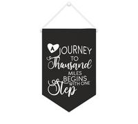 Bannière en toile « A Journey to Thousand Miles Begins with One Step » à suspendre au mur - Œuvre d'art décorative pour salon, chambre à coucher, bureau, cadeaux de vacances - 25,4 x 38,1 cm