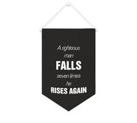 Bannière en toile « A Righteous Man Falls Seven Times, he Rises Again » - À suspendre au mur - Décoration murale pour salon, chambre à coucher, bureau, vacances, cadeau de vacances - 25,4 x 38,1 cm