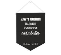 Bannière en toile « Always Remember That God Is Our Refuge And Salvation » - À suspendre au mur - Décoration murale pour salon, chambre à coucher, bureau, cadeaux de vacances - 30,5 x 40,6 cm