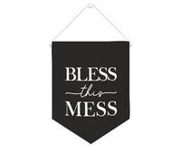 Bannière en toile Bless This Mess à suspendre au mur - Pour salon, chambre à coucher, bureau, cadeaux de vacances - 25,4 x 30,5 cm