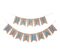 Bannière en toile de jute avec lettres bleues pour la maison, l'extérieur, la décoration de fête d'anniversaire