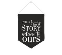 Bannière en toile « Every Family Has A Story Welcome to Ours » - 25,4 x 30,5 cm - À suspendre au mur - Décoration murale pour chambre à coucher, chambre d'enfant, décoration d'intérieur