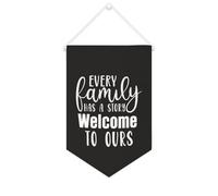 Bannière en toile « Every Family Has A Story Welcome to Ours » - 25,4 x 38,1 cm - Décoration murale pour chambre à coucher, chambre d'enfant, décoration d'intérieur